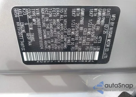 2025 Nissan Rogue Sv Intelligent Awd from USA, damaged, VIN JN8BT3BB0SW165924